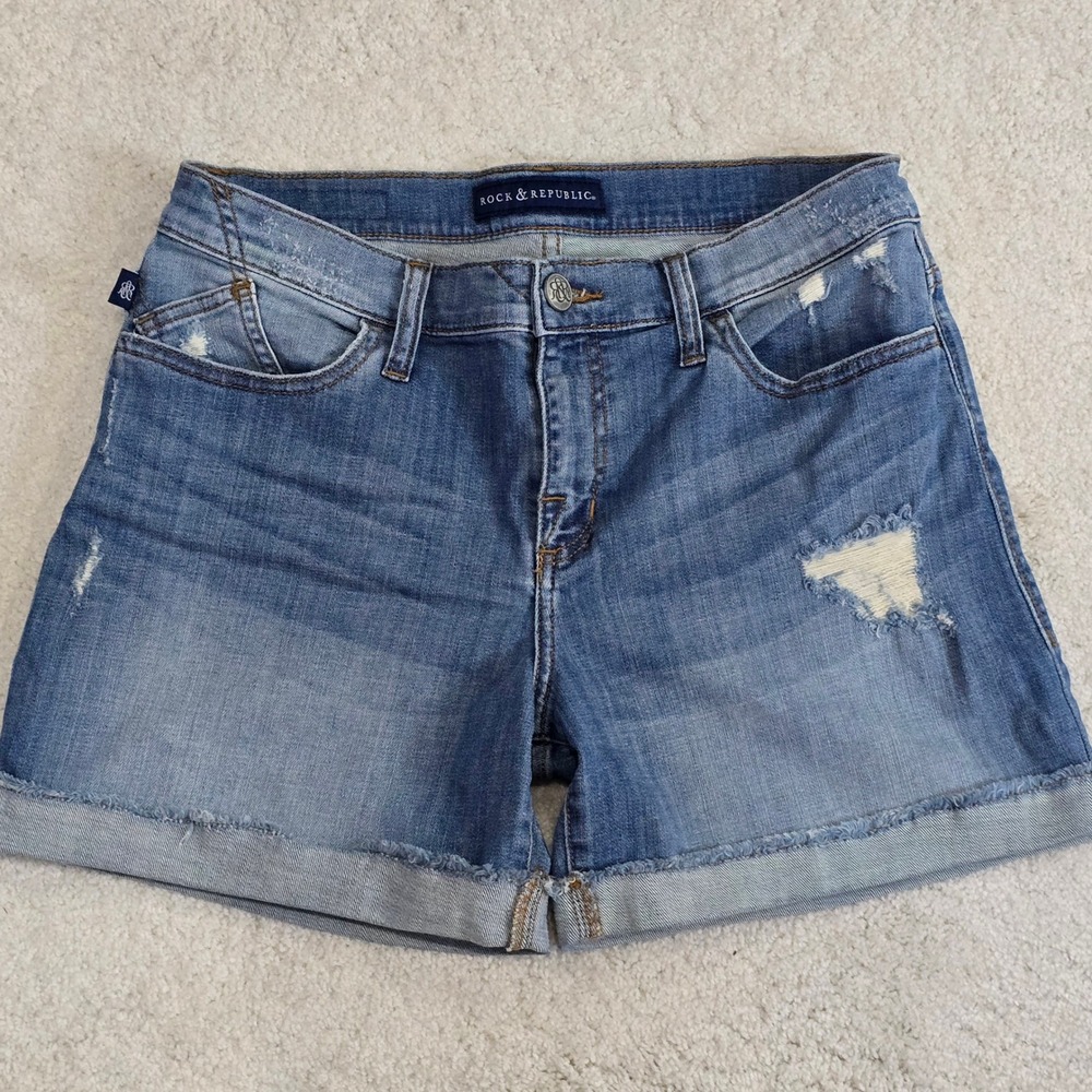 Rock Republic Womens Denim Shorts Distressed Star Detail Cuffed Size‎ 10